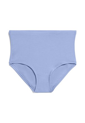 Culotte taille haute en coton bleu clair, dotée d'un design élégant avec une texture douce, une taille élastique et des détails de couture le long des bords.