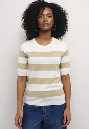 Kaffe LIZZA STRIPED - Potiskana majica - chalk feather grey bold stripe