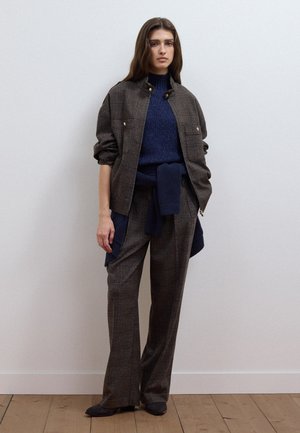 Les Copains, WIDE-LEG CHECKED TROUSERS - Trousers - dark brown
