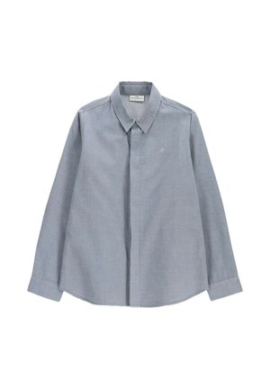 Jasnoniebieska koszula z długim rękawem, kołnierzykiem, ukrytym zapięciem na guziki oraz małym haftowanym logo na lewej piersi.