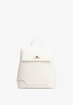 Bílý prošívaný kožený batoh s horním madlem a klopnou zavíráním, s pozlaceným logem "Wittchen" uprostřed přední části.