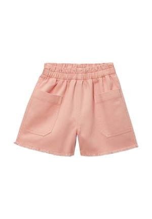 Shorts décontractés roses avec taille élastique, deux poches plaquées à l'avant et ourlets bruts.