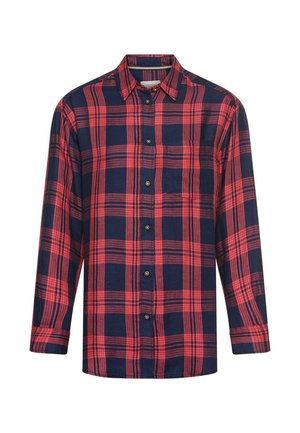 Langärmliges Hemd mit Knopfleiste in marineblauem und rotem Karomuster, mit einer Brusttasche und klassischem Kragen. Hergestellt aus Baumwollstoff.