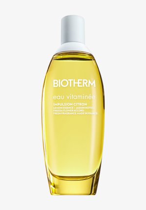 Biotherm Eau Vitaminée Impulsion Citron parfumfles, gele vloeistof, witte dop, citroenessence, jasmijn- en freesia-noten, gemaakt in Frankrijk.