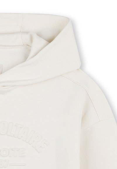 Licht crème hoodie met een ontspannen pasvorm, uitgerust met een gestructureerd logoontwerp, een trekkoordkap en zachte katoenmixstof.
