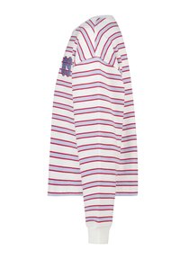 White long-sleeve shirt featuring alternating red and blue horizontal stripes, with a small embroidered number "89" on the left shoulder.