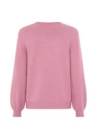 Langärmliger Pullover mit Rundhalsausschnitt in sanftem Pink. Mit gerippten Bündchen und Saum, aus einem strukturierten Strickmaterial gefertigt. Keine zusätzlichen Details sichtbar.