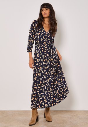 Apricot LEAF PRINT WRAP - Vestito di maglina - navy