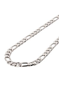 Sølv kædedesign med sammenkoblede led og en poleret overflade. Ledene har en forlænget oval form med glatte kanter.