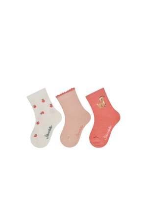 Sterntaler, SOCKEN 3ER PACK ÄPFEL, UNI UND REH MIT ELASTISCHEM BÜNDCHEN - Socks - ecru