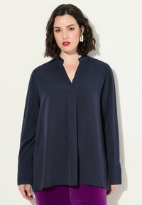 Ulla Popken SPLIT NECK LONG SLEEVE COLLARED - Camicetta - navy blue