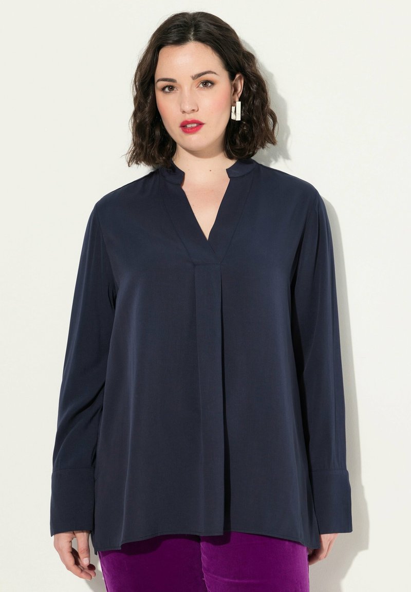 Ulla Popken SPLIT NECK LONG SLEEVE COLLARED - Camicetta - navy blue