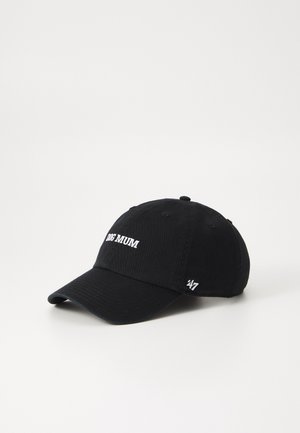 Black cotton baseball cap featuring "DOG MUM" embroidered in white on the front and a small "47" on the side. Curved brim and 6-panel design.