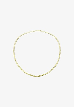 Halskette aus vergoldeter Kette mit länglichen Gliedern und einem dezenten Glanz. Das Design ist flach, mit einer glatten Textur und einer klassischen Silhouette.