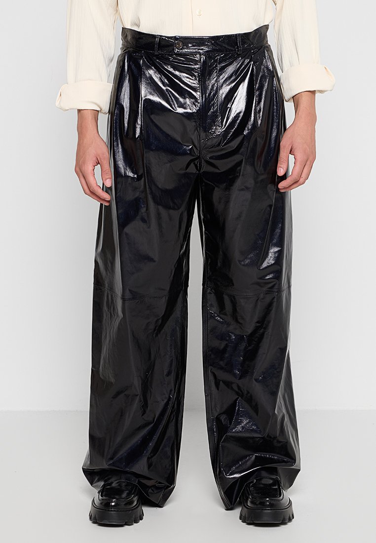 Emporio Armani Leren broek donkerblauw