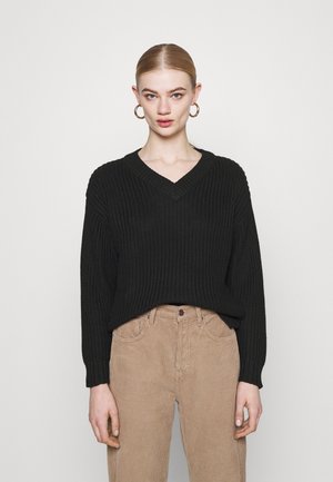 V-NECK OVERSIZED - Pullover - black