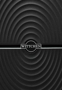 Surface noire texturée avec des motifs circulaires concentriques. Présente une ligne horizontale argentée avec un logo noir circulaire "WITTCEN" au centre.