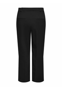 Pantaloni neri su misura con design a gamba dritta, dotati di due tasche posteriori e una vita. Tessuto morbido al tatto, adatto per occasioni formali.