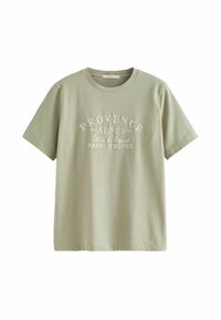 Svijetlozelena majica s kratkim rukavima i okruglim izrezom, s bijelim natpisom "Provence Alpes Côte d'Azur Saint-Tropez" sprijeda.