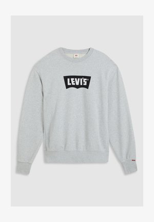 Pulover gri din bumbac, cu un mare logo negru Levi's pe piept. Are un guler rotund și manșete ribatelate.