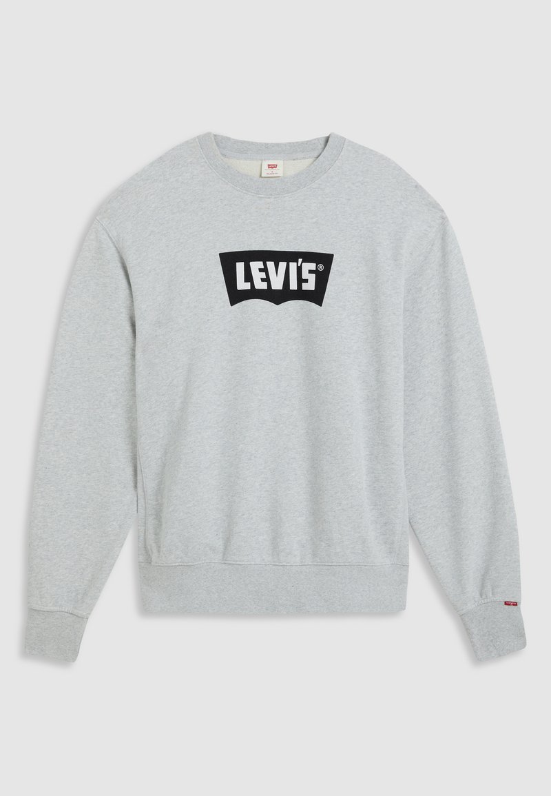 Felpa grigia in cotone, con un grande logo nero di Levi's sul petto. Ha un collo rotondo e polsini a coste.