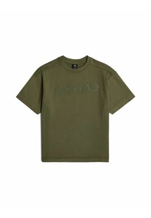 Ręcznie zielona koszulka z krótkim rękawem, okrągłym dekoltem i wypukłym logo G-STAR na piersi.