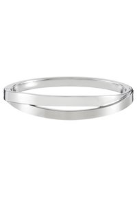 Brăţară din argint cu un finisaj neted şi lustruit, având un design elegant, împletit, şi o formă uşor rotunjită.