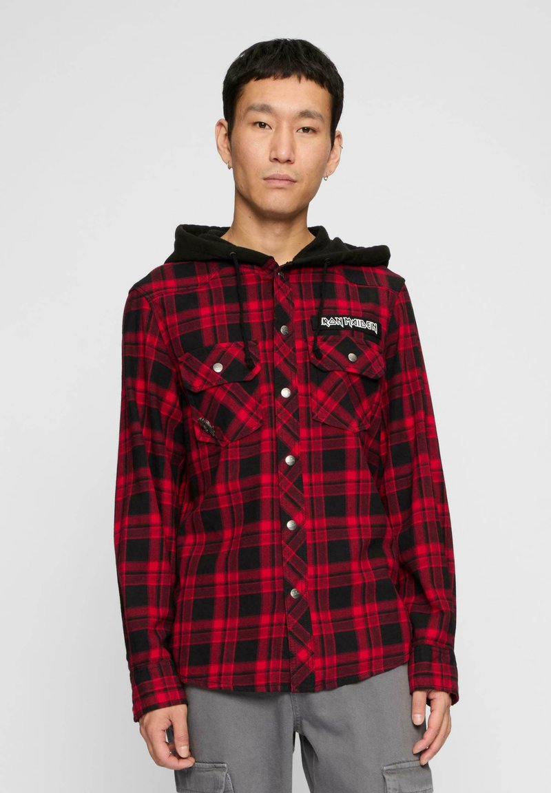 Iron Maiden Chemise à Carreaux Hooded Eddie Homme - Patch, Broche, Imprimé Dos