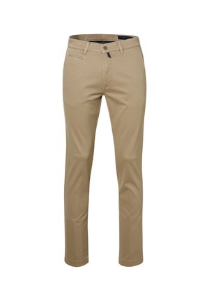 Beige chinos met een slim fit ontwerp, voorzien van een knoopsluiting, ritssluiting en zijzakken. Gemaakt van een zachte katoenmix.