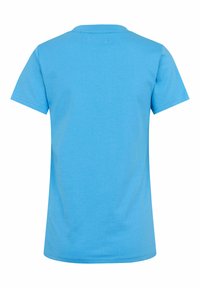 Korte mouwen T-shirt van helderblauwe katoen. Heeft een klassieke ronde hals en een gladde textuur. Geen zichtbare patronen of hardware.