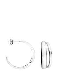 Orecchini a cerchio in argento con un design liscio e arrotondato. Ogni orecchino è dotato di una chiusura a perno sicura. Forma elegante e minimalista.