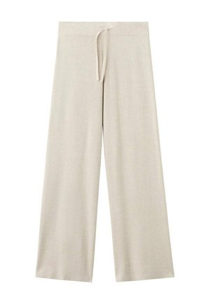 Bež široke pletene hlače iz mehkega, lahkega blaga z vrvico v pasu.