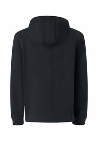 Felpa nera con cappuccio. Tessuto morbido, maniche lunghe, polsini e orlo elasticizzati. Presenta un cappuccio arrotondato senza motivi o accenti visibili.