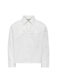 Balta medvilnės marškiniai su apykakle, papuošti sidabriniais kamščiais pečių ir viršutinėje priekinėje dalyje. Ilgos rankovės su sagų užsegimais.