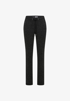 Pantalons de survêtement noirs en mélangé, fabriqués en tissu doux avec une taille élastique et un cordon de serrage pour un ajustement réglable. Design à jambe droite.