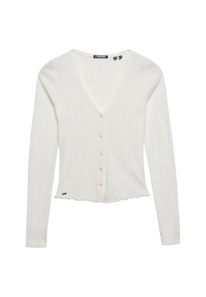 Superdry & Co, SUPERDRY ATHLETIC ESSENTIAL POINTELLE CARDIGAN.. - Chaqueta de punto - off white
