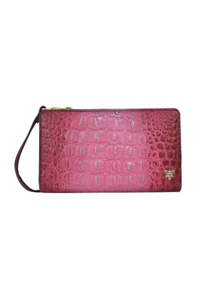 HANDPAINTED  - Portemonnee - croco embossed berry