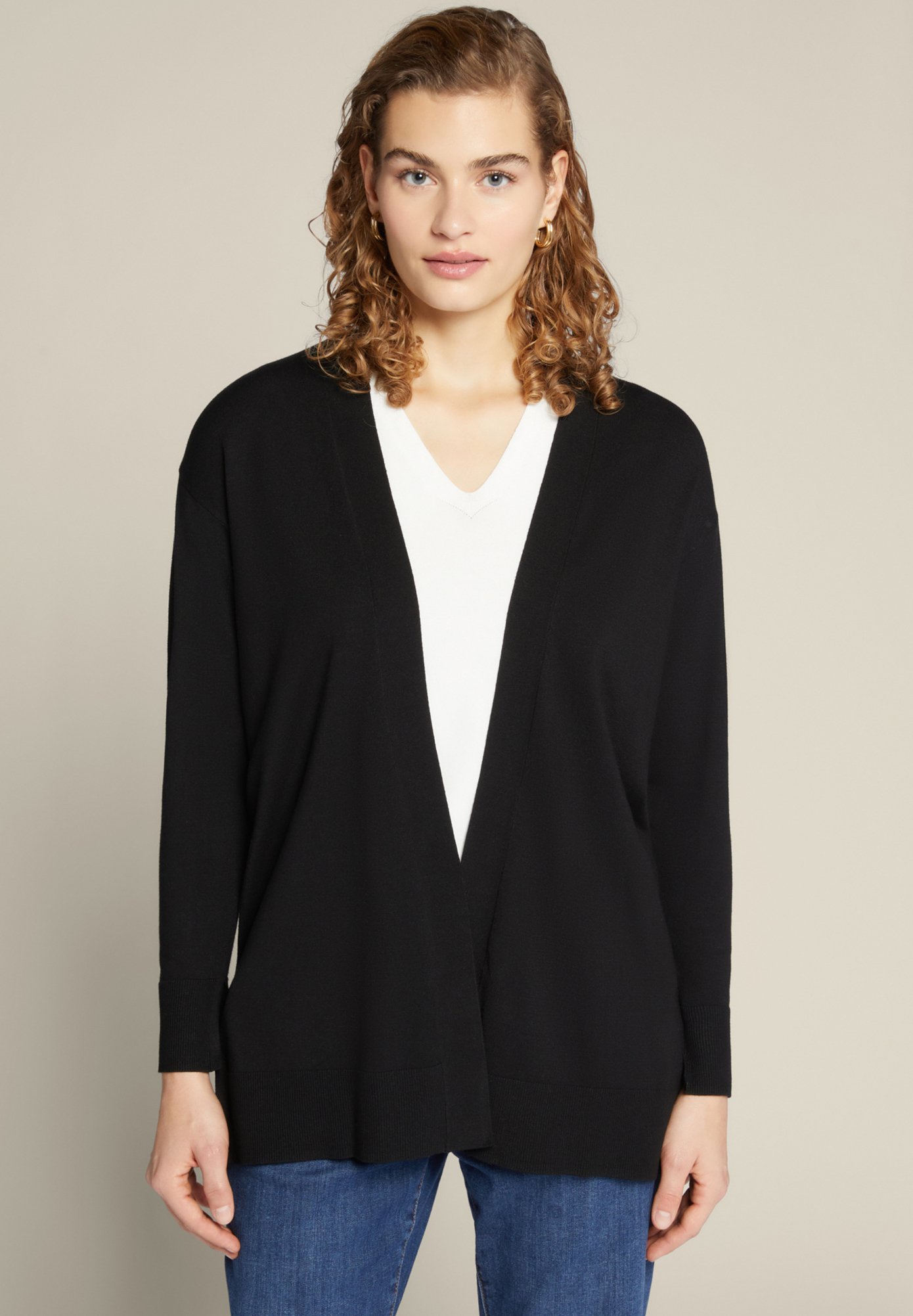 Miyao cardigan da donna in chiffon nero maniche in lana