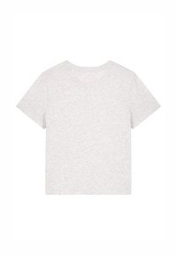 Graues Kurzarm-T-Shirt aus weichem Baumwollmaterial, mit einem lockeren Schnitt und klassischem Rundhalsausschnitt, und einer glatten Textur.
