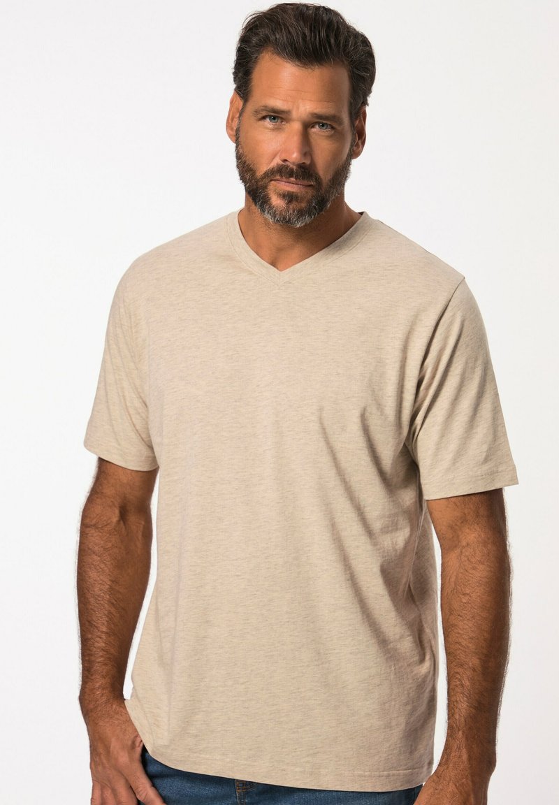 JP1880 GRÖSSEN V-AUSSCHNITT - T-shirt basic - nature melange