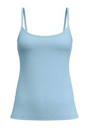 Lichtblauw tanktop gemaakt van zachte stof, met dunne verstelbare bandjes, een aansluitende silhouette en een gladde textuur zonder zichtbare patronen.