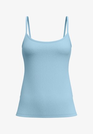 Lichtblauw tanktop gemaakt van zachte stof, met dunne verstelbare bandjes, een aansluitende silhouette en een gladde textuur zonder zichtbare patronen.