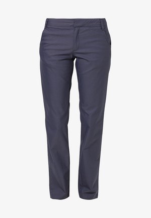 Pantalones azul marino hechos de una tela ligera y suave. Presentan un corte ajustado, bolsillos frontales y una cinturilla plana sin adornos.