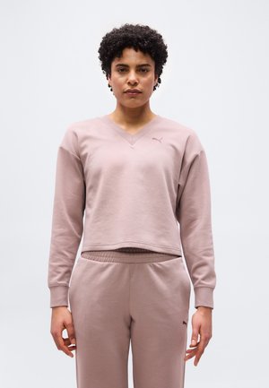 ELEVATED COMFORT V NECK CREW - Bluză de molton - sandstone