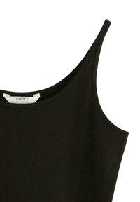Sort tanktop med tynde stropper lavet af glat stof. Har en rund halsudskæring og et rent, enkelt design. Mærke på indersiden.