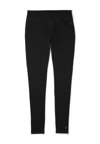 Svarta träningsleggings gjorda av ett elastiskt tyg. Har en hög midja och en liten logodetalj nära vristen. Slät textur över hela ytan.