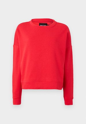 Rode sweatshirt met een ronde hals, lange mouwen en een cropped ontwerp. Gemaakt van zacht materiaal met een gladde textuur. Klassieke eenvoud.
