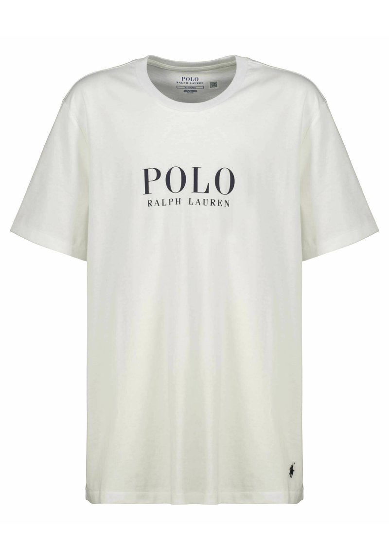 Valge puuvillane T-särk, millel on keskel must "POLO RALPH LAUREN" logo ja vasakul allääres väike must hobuse sümbol.
