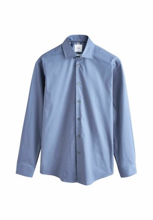 Camicia a maniche lunghe di colore azzurro chiaro, con bottoni frontali, realizzata in cotone. Presenta un colletto classico e bottoni abbinati sul davanti. Texture liscia.