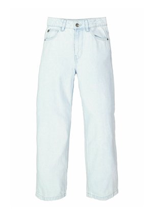 Lichtblauwe denim jeans met een ontspannen pasvorm, voorzien van een knoopsluiting, riemlussen, twee voorzakken en een rechte pijpontwerp.